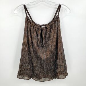 Zara Black Metallic Golden Silver Keyhole Neck Top